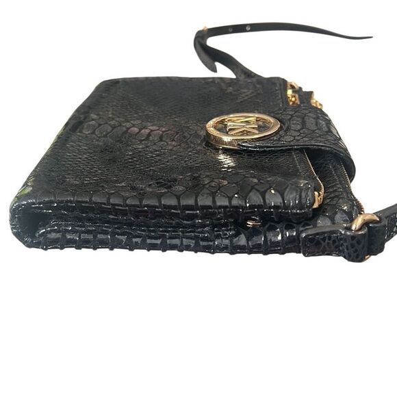 Michael Kors Fulton Black Python Embossed Leather Crossbody - Picture 5 of 16